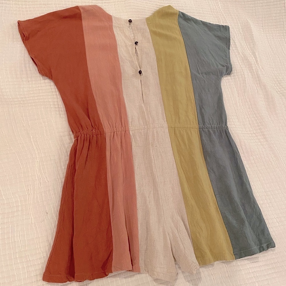 Linen Blend Boho Stripe Colorblock Coastal Romper - image 6